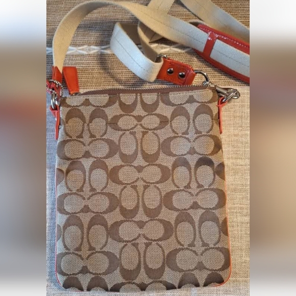 Coach Legacy Signature Swingpack Crossbody Bright Coral and Light Khaki Brown - Picture 2 of 7